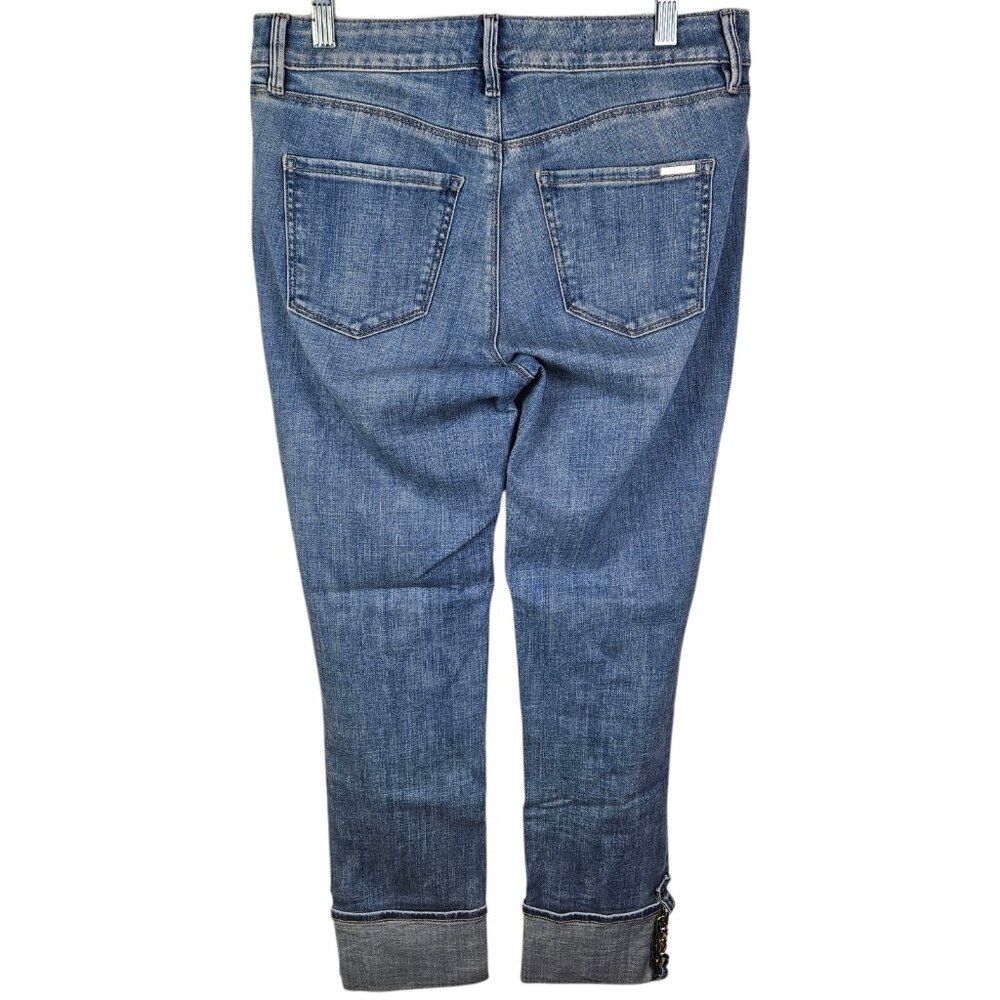 White House Black Market The Slim Ankle Mid Rise Jeans Size 4 Cuffed Chain Detai - Picture 6 of 12